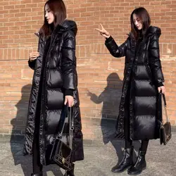 Chaqueta cálida por encima de la rodilla para mujer, prendas de vestir con capucha, Parka gruesa acolchada de algodón, abrigo largo de pan de algodón, 4XL, novedad de invierno, 2023