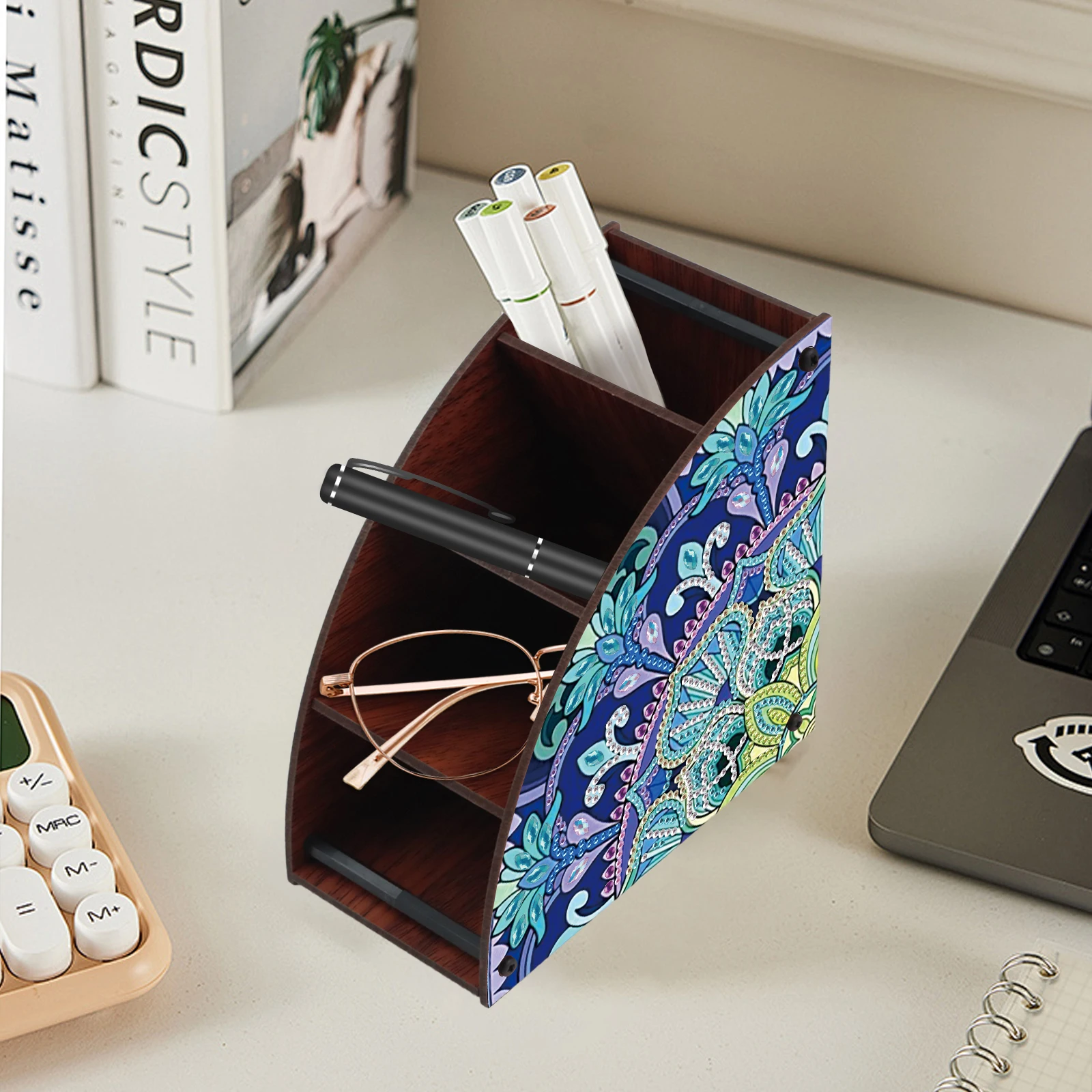 

DIY Diamond Painting Kit Triangle Shaped Organizer Box Floral Wooden Storage Box