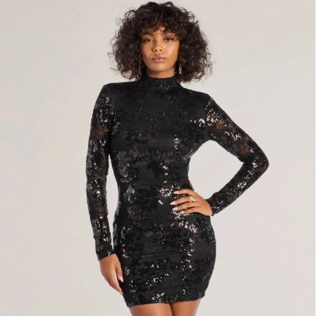 Mini kurzes, schlankes Damen-Langarm-Paillettenkleid, modisches, vielseitiges Kleid, 2026, Frühlings- und Sommertrend, Temperament