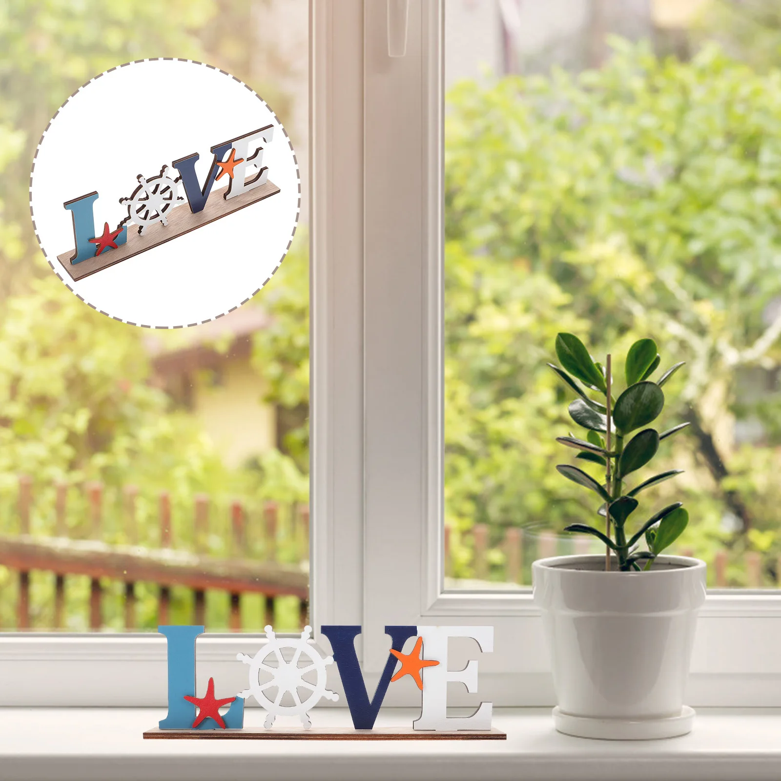 

Wooden Letter Decor Marine Style Home Ornament Living Room Decoration Mediterranean Desktop Adornment Wooden Word Sign