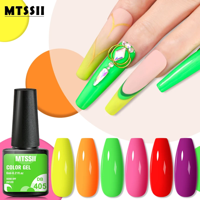 Mtssii 6 Stuks Gel Nagellak Set Neon Heldere Glitter Kleur Serie Gel Vernis Semi Permanente Base Top Coat Uv led Nail Art Gel