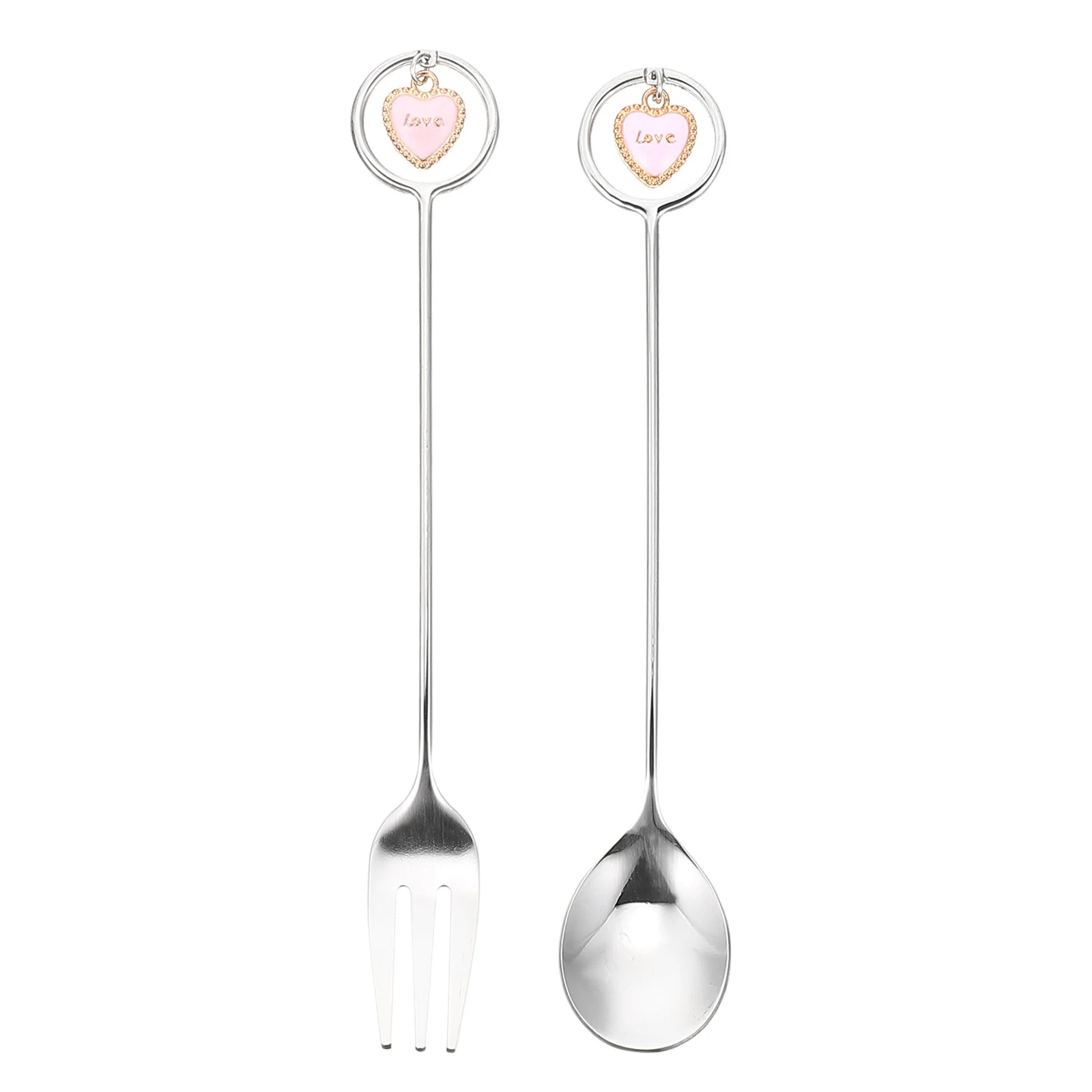 

1 Set Of Heart Pendant Tableware Stainless Steel Resin Dessert Spoon Ice Cream Coffee Multipurpose Fork Spoon Set Kitchen Gadget