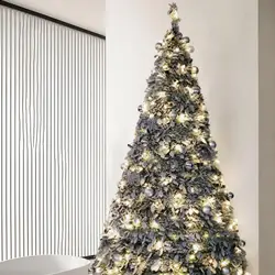 Foldable Artificial Christmas Tree with Decorative Lights PVC Material Reusable for Family Enjoy Xmas Porch Party Dining Rooms