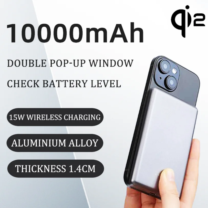 Qi2 Magnetic Power Bank 10000mAh Wireless/Wired Portable for iPhone Samsung Huawei Xiaomi Phone Airpods FreeBuds outdoor Using