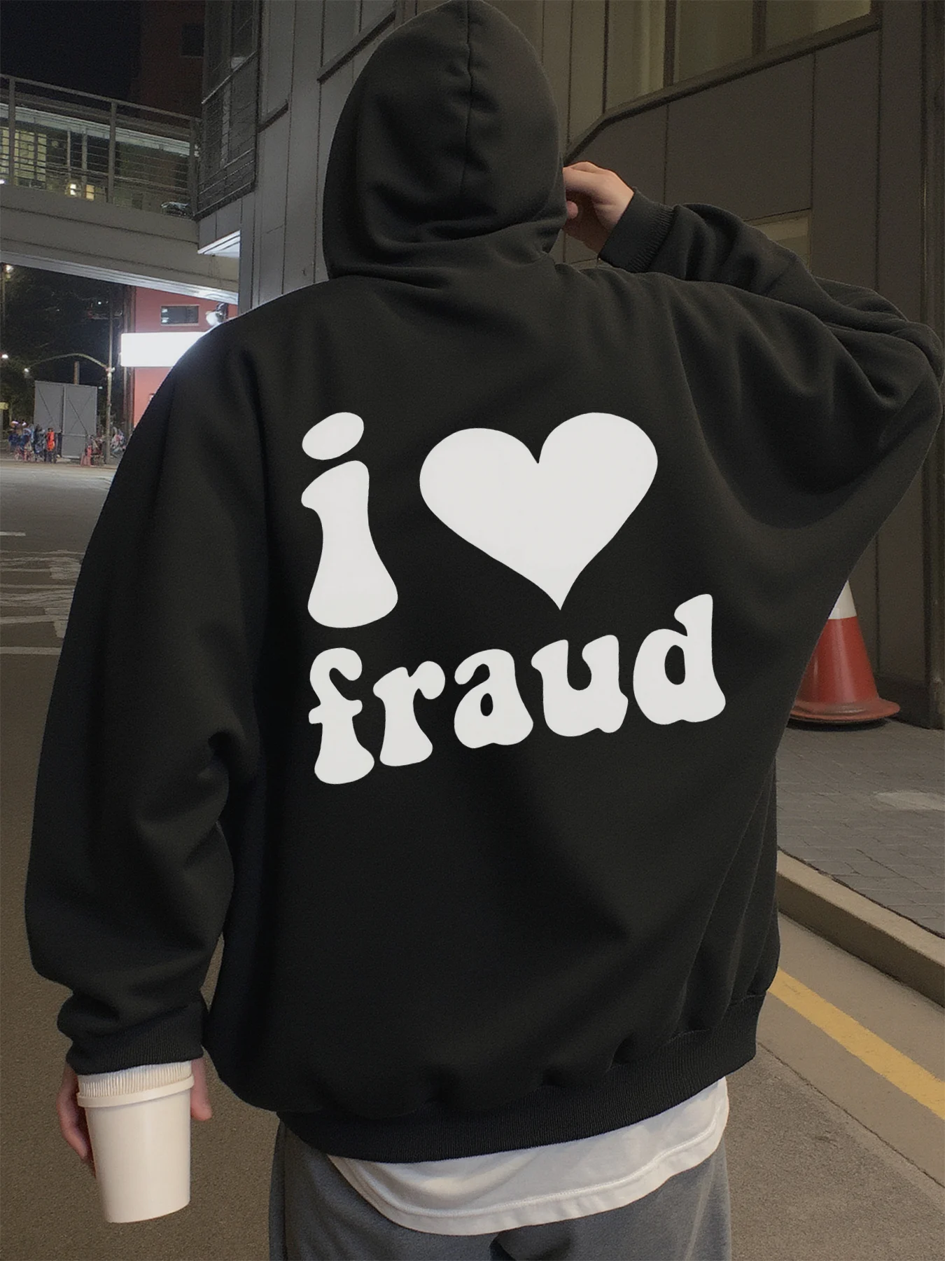 هوديي للرجال ملابس الشارع I Heart Fraud Design جرافيك هوديس الرجال يرتدين في الربيع والخريف والشتاء البلوز #1