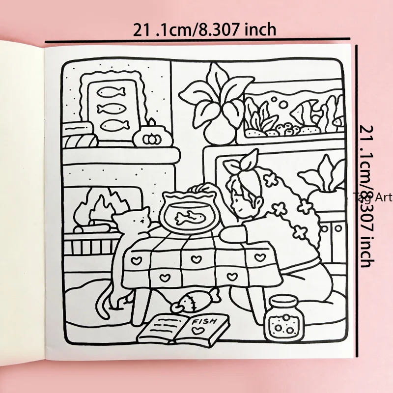 A Healing Girl's Daily Scene Coloring Book, Garden/Beach/Skiing/Home/Coffee Shop/Four Season Life Scene, 24 Page Drawing Pattern