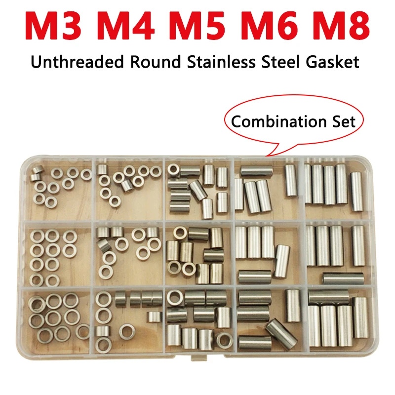 

80-200 шт. M3 M4 M5 M6 M8 Втулка из нержавеющей стали Шайба Прокладка без резьбы Круглая полая стойка Комбинированный набор прокладок