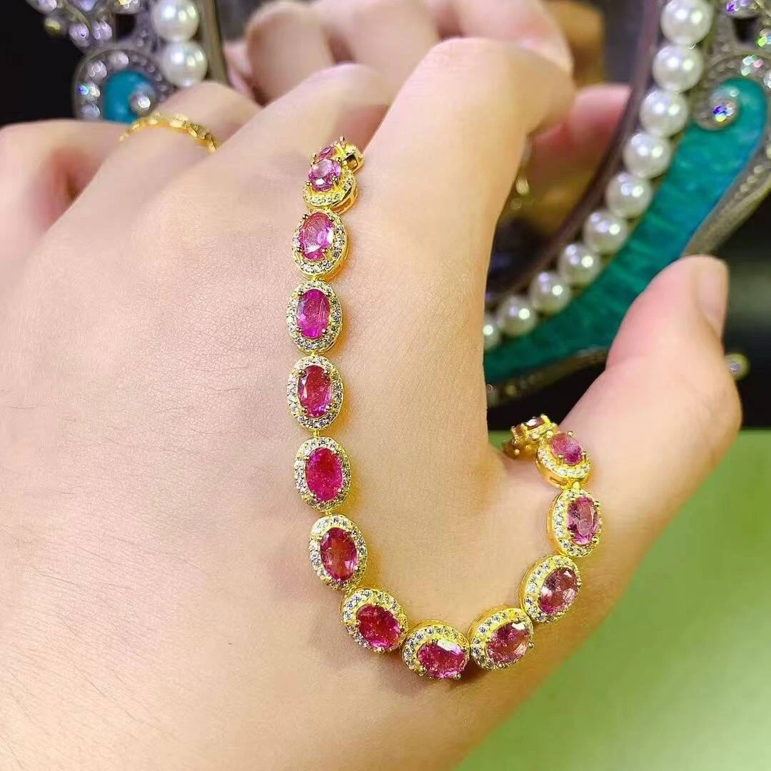 KJJEAXCMY high-grade Natural Women's Tourmaline Bracelet S925 Silver Colorful and splendid Crystal pure fire flash explosion