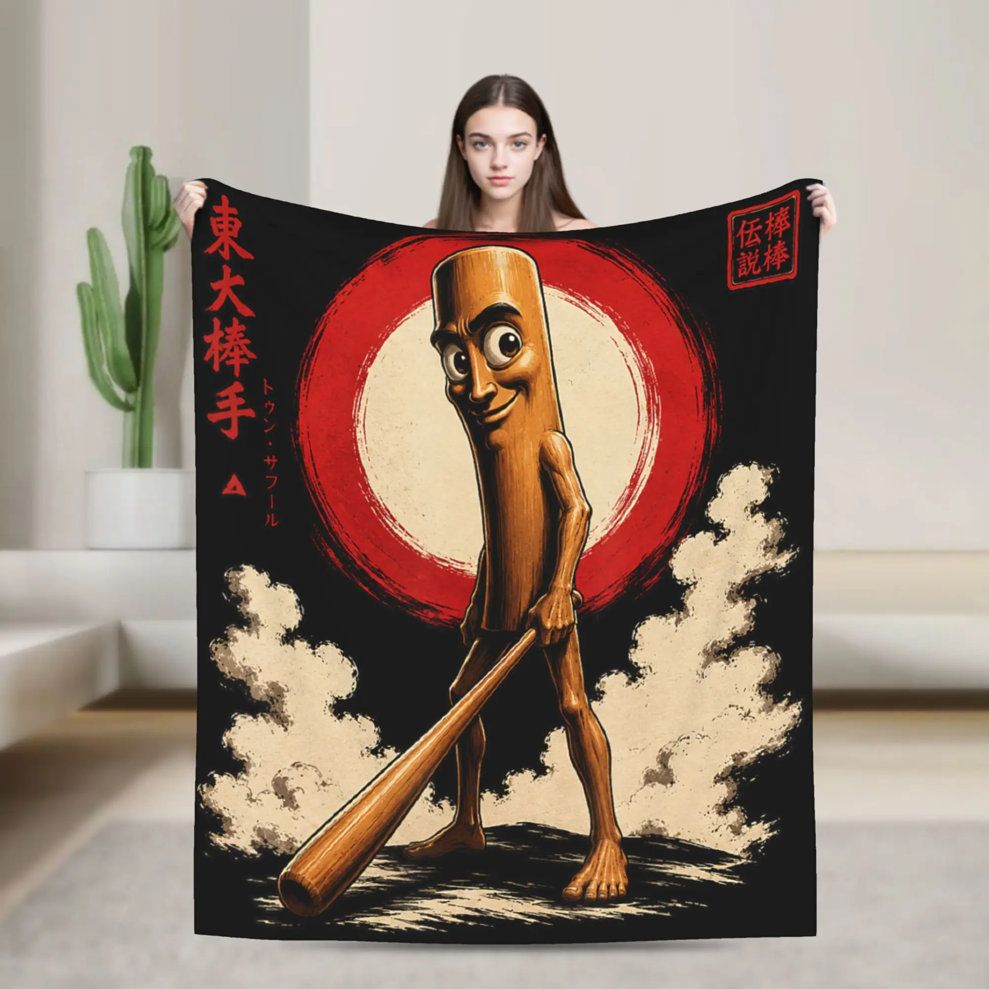 Tung Tung Tung Sahur Japanese Vintage Samurai Memes Brainrot Blankets Adults  Flannel Throw Blanket For Couch Bed Bedspread