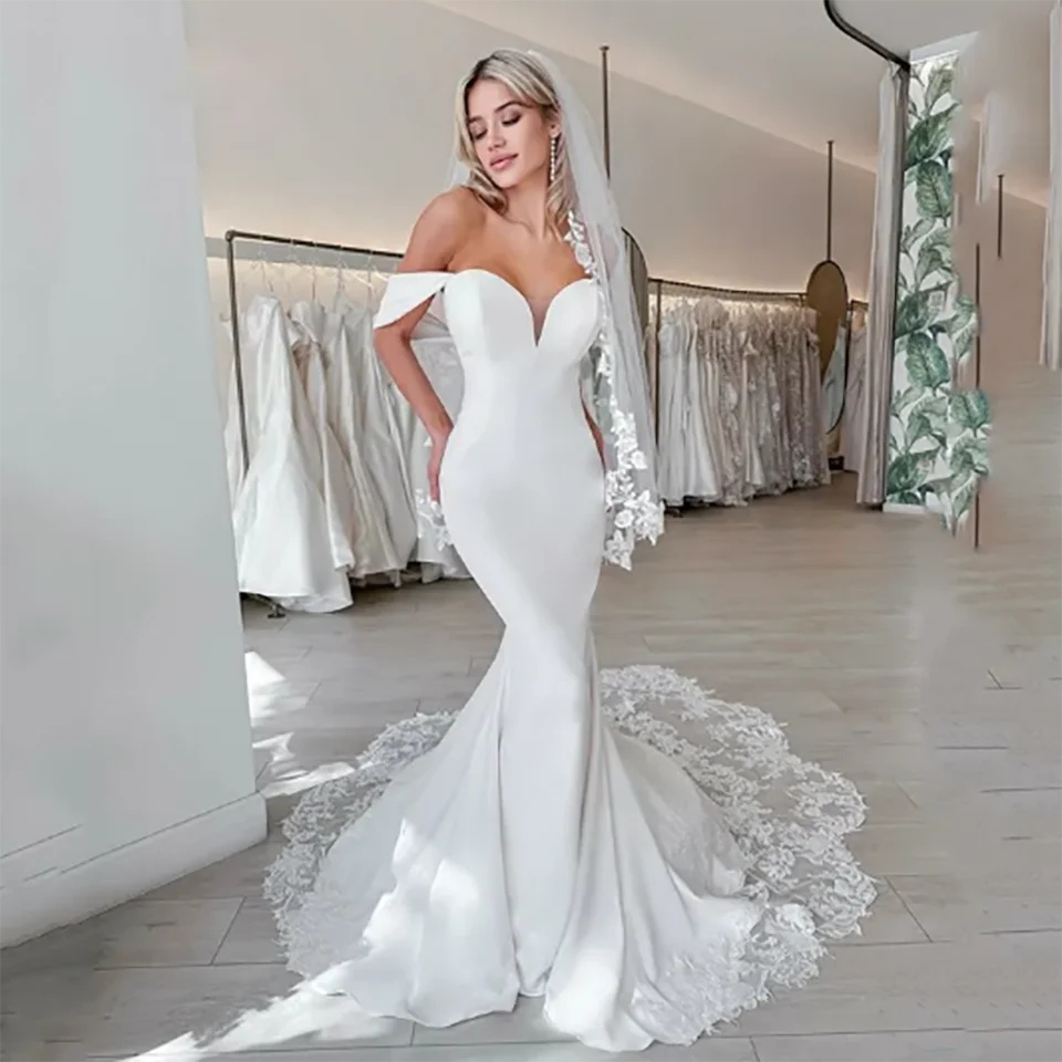 فساتين زفاف مسائية أنيقة مخصصة من الدانتيل الأبيض بدون حمالات حورية البحر 2025 بدون ظهر سويب تراين فساتين زفاف رسمية للنساء