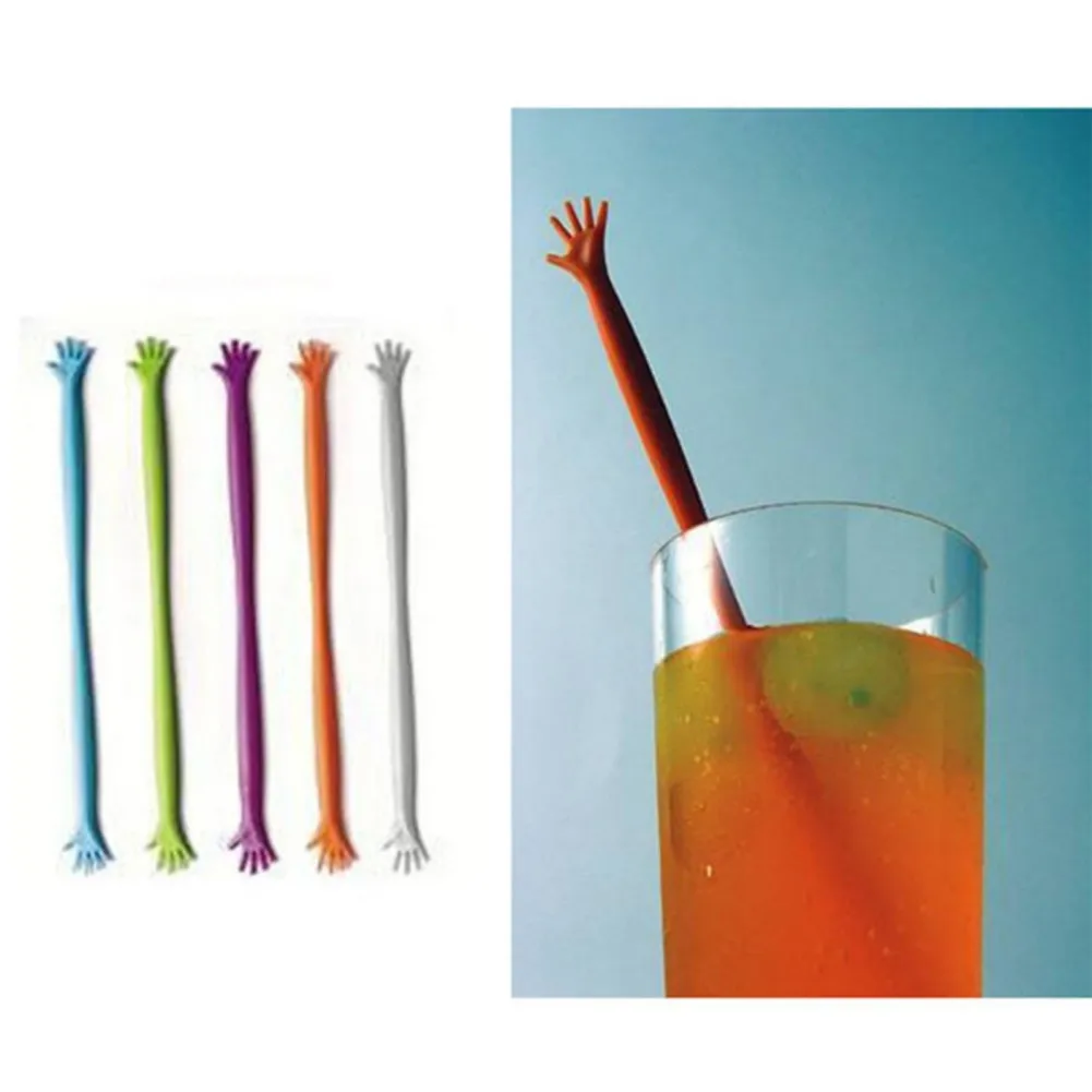 5pcs Colorful Palm Shape Plastic Cocktail Swizzle Sticks Drink Wine Stirrer Coffee Muddler Puddler Juice Mixing Sticks Tools