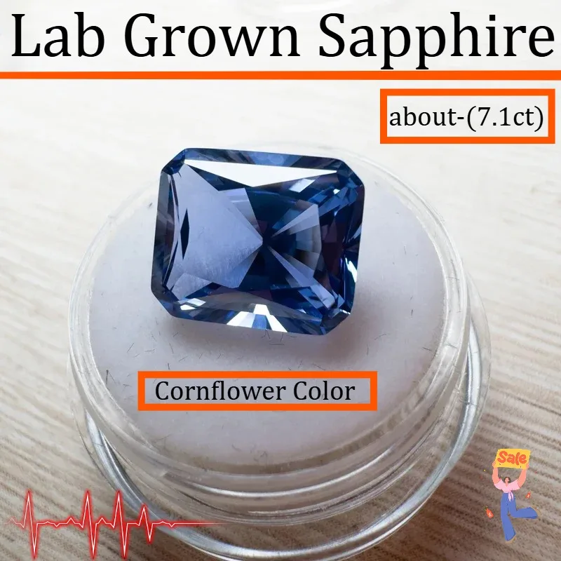 

Lab Grown Sapphire The Cornflower Color Rectangle No Corners Shape 10x12mm 7ct Gemstone DIY Ring Necklace Main Materials
