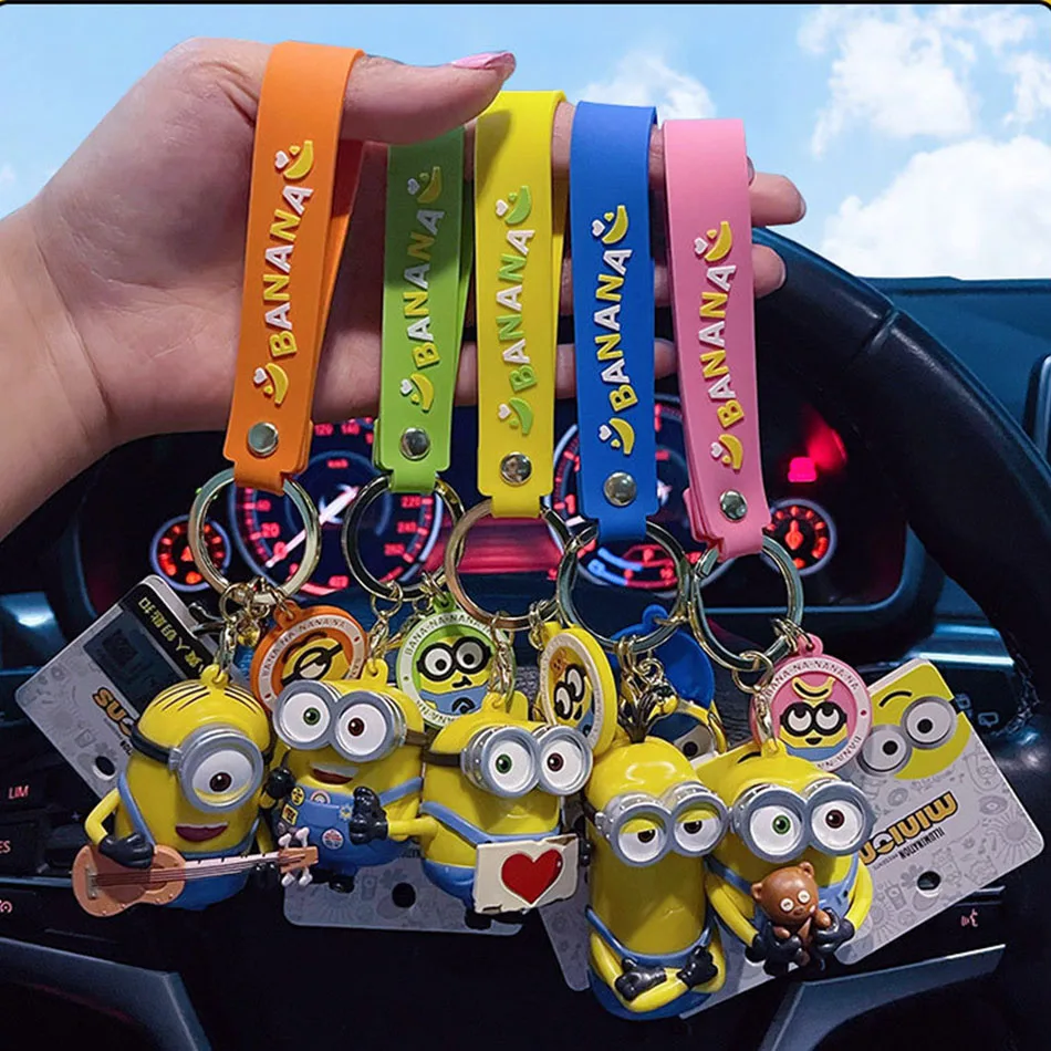 Minions Action Figure Keyring Kawaii Minion Keychain Anime Figures Toy Backpack Pendant Car Key Ring Doll Accessories Kid Toy