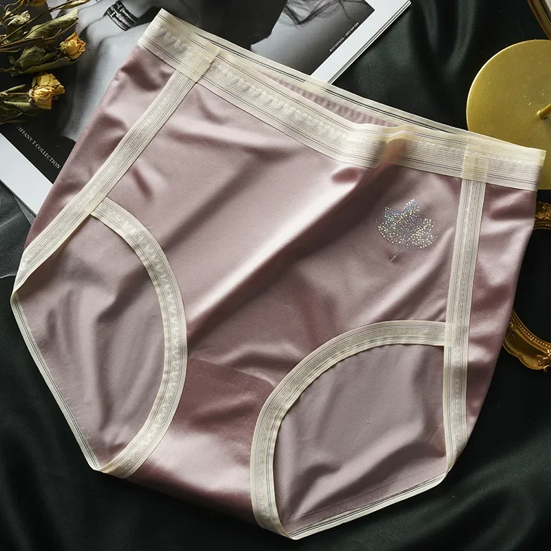 Women High Waist Panties Mid Waist Ice Silk Sexy Comfortable Briefs Underwear Luxury Satin Seamless Female Underpants Lingerie