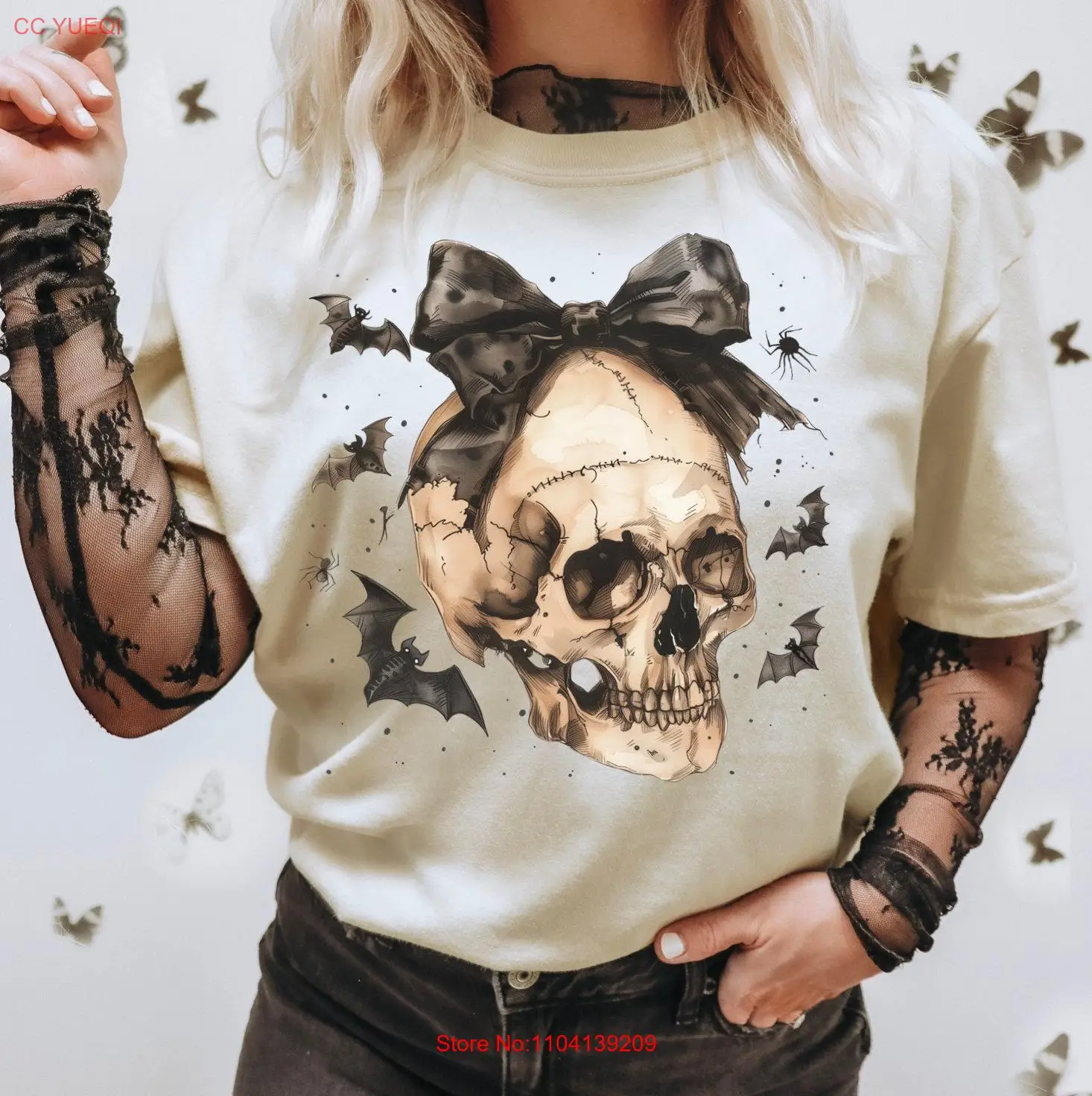 Coquette Skeleton Halloween T Shirt Retro Skull Cute Trendy Top Bat Lover Girly outfit long or short sleeves