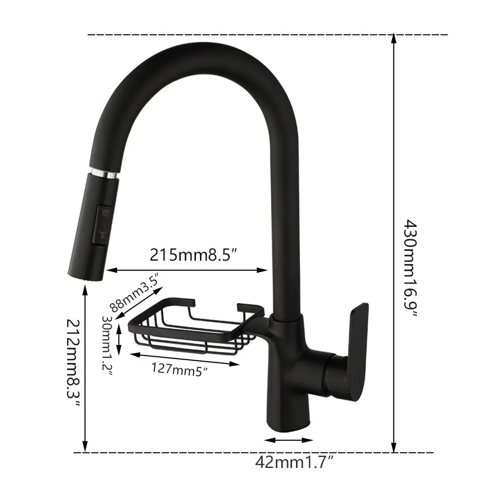 YANKSMART Pull Out Kitchen Faucet Basin Sink Deck Mount 360 Rotating Faucets W/ Shelf Rotatable Mixer Water Taps 2 Outlet Modes