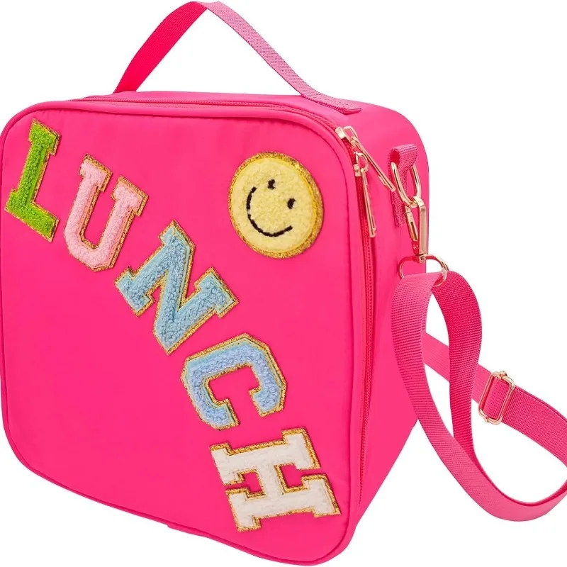 Embroidered Letter Smiley Outdoor Portable Portable Thermal Insulation Aluminum Film Lunch Bag Fresh-keeping Bag