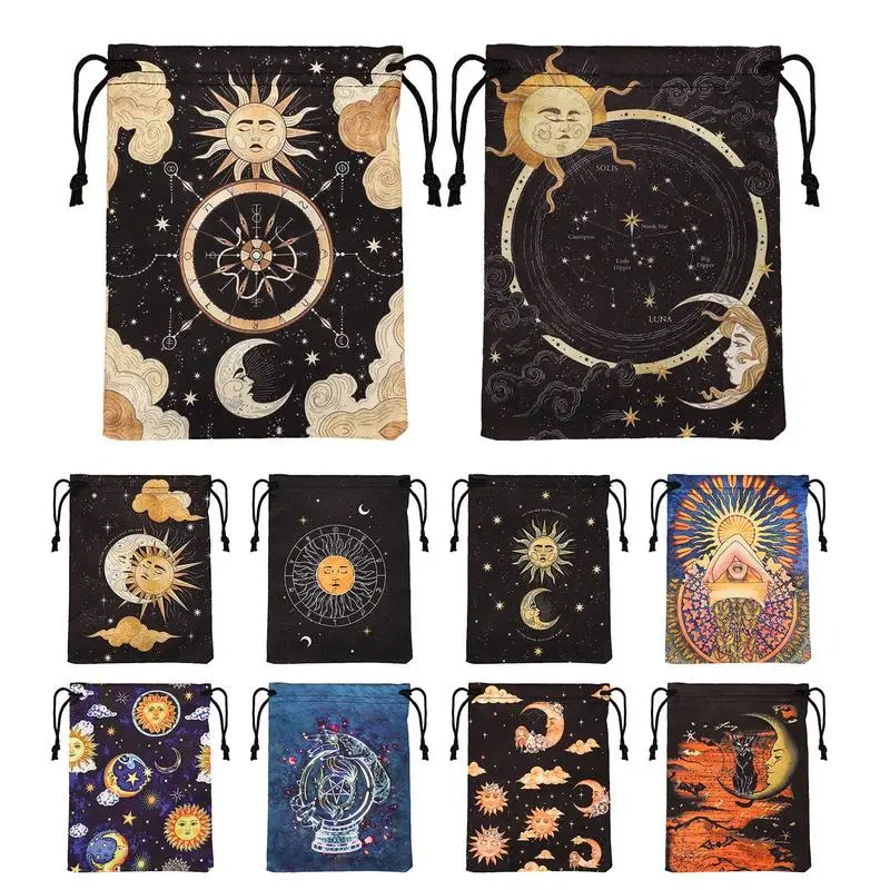 Velvet Moon Phase Tarot Cards Storage Bag Runes Constellation Witch Divination Accessories Jewelry Dice Bag Board Game