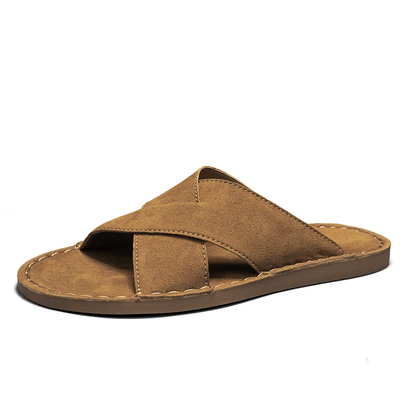 Men's Cross Strap Matte Slide Sandals, Comfortable Non-Slip Casual Slippers for Summer Daily Wear and Beach Activities