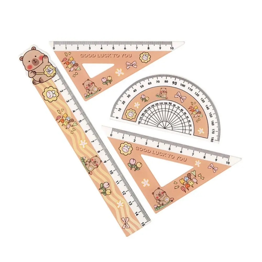 

4pcs/set Creative Acrylic Capybara Set of Rulers Office Supplies Cute Cartoon Soft Ruler Set Drawing Tools Protractor