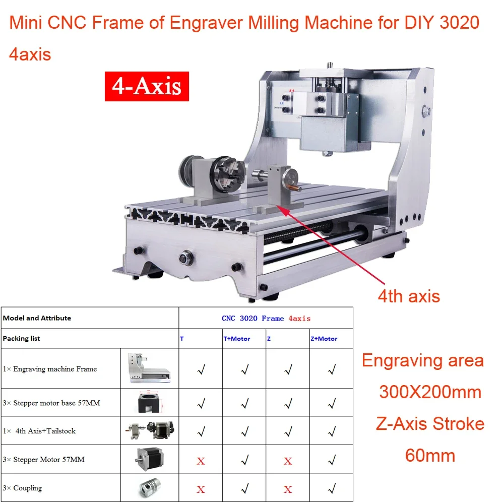 CNC Router Frame 3020 3040 4axis Mini with Stepper Motor Engraving for DIY CNC Engraving Milling Carving Machine