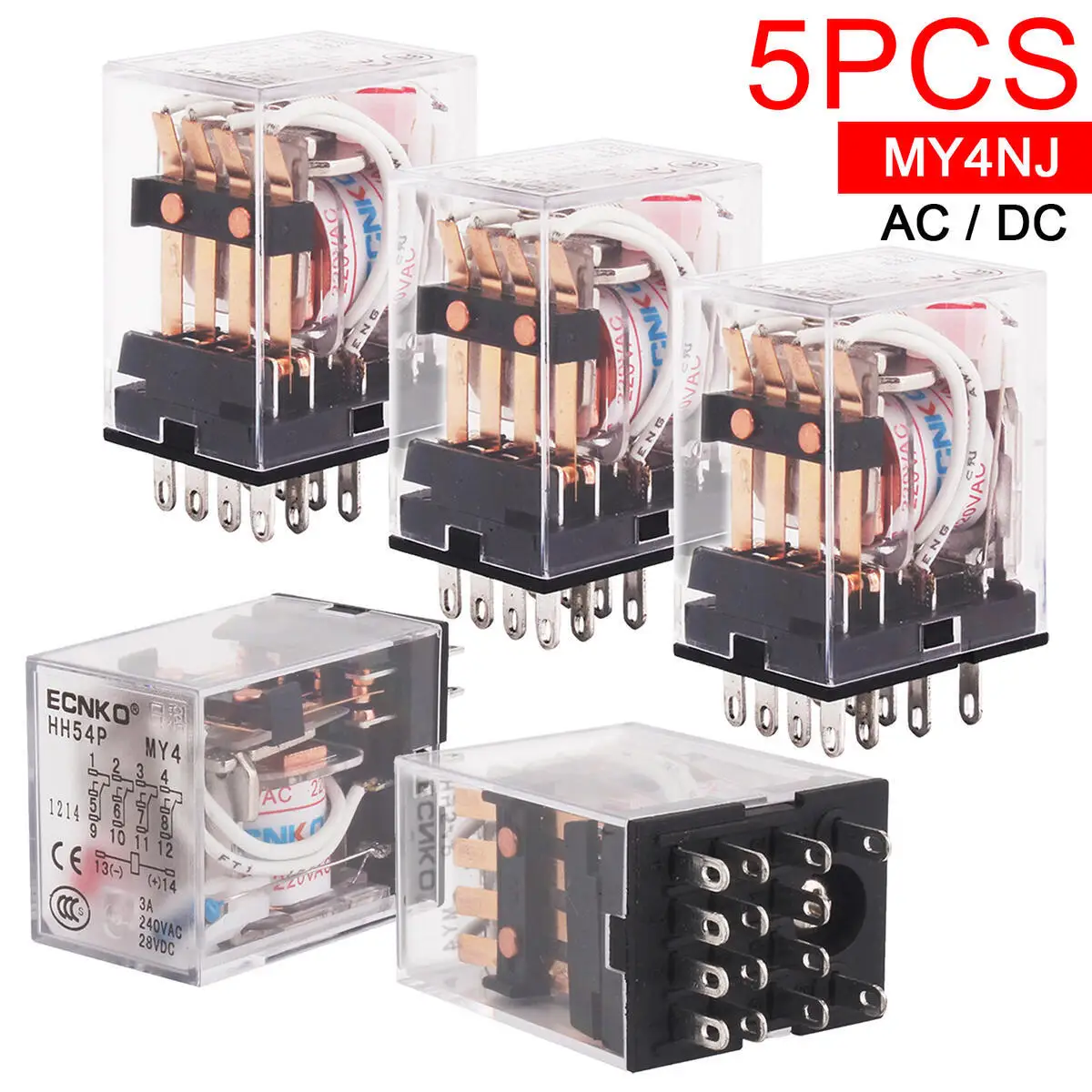 5PCS MY4 HH54P MY4N-GS Electromagnetic Relay 4PDT 14PIN AC DC 6V 12V 24V 36V 48V 110V 220V 380V MY4NJ Power Relay MY4N-J