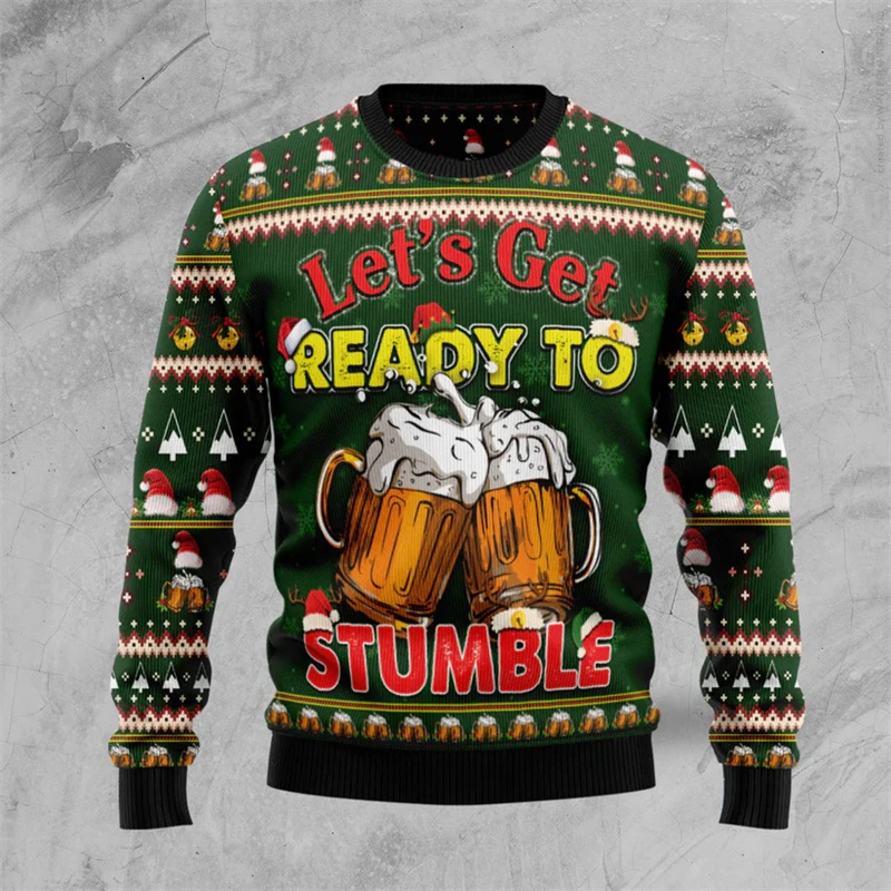 

Beer Lover Ugly Christmas Свитер для мужчин Толстовка с 3D принтом пива Веселого Рождества Пуловеры 2026 Новогодняя толстовка с круглым вырезом
