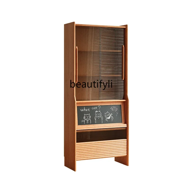 

Nordic solid wood bookcase with glass door Japanese storage cabinet display case cherry wood6005