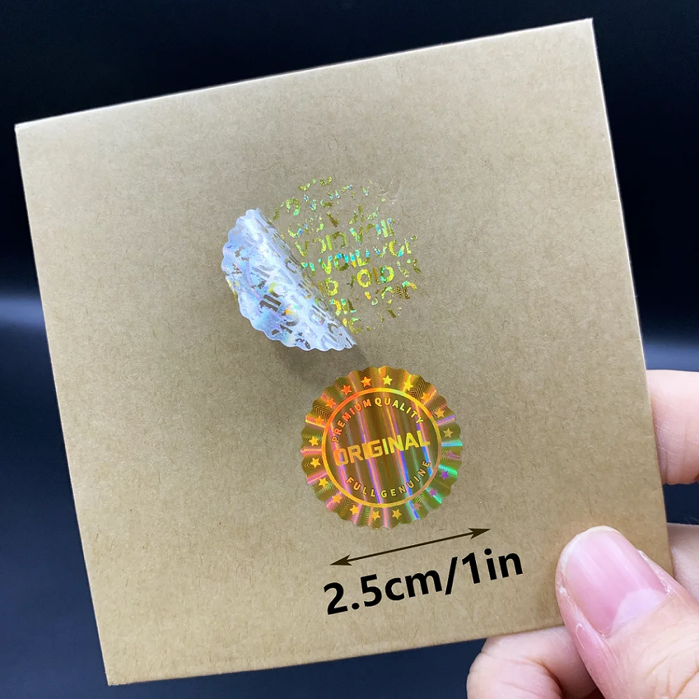1000pcs Golden Hologram Laser Label Stickers, Flower Pattern Disposable Warranty Tamper Proof Security Original Labels Sticker - view 3