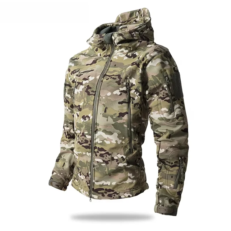 Chaqueta táctica de tejido suave tipo piel de tiburón para hombre, impermeable, con forro polar y capucha, ideal para la caza, nueva colección de otoño, chaqueta de camuflaje para actividades al aire libre.