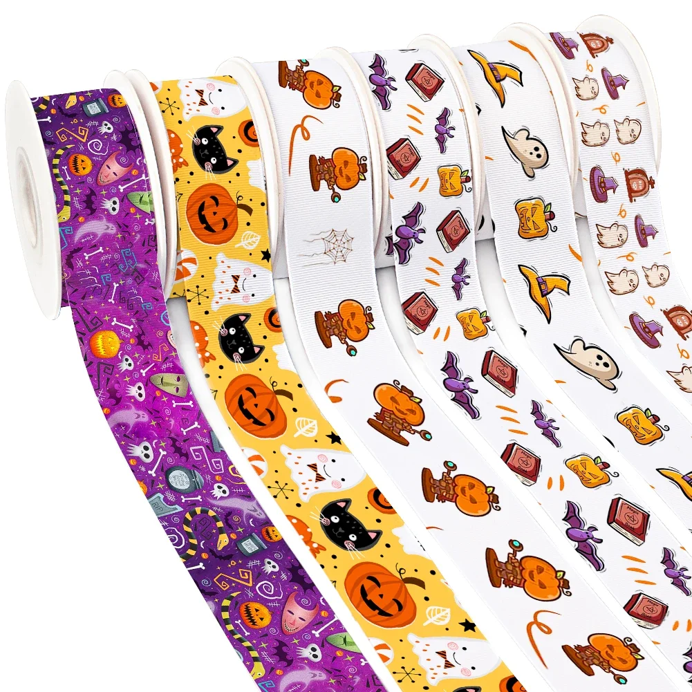 10 Yards Happy Halloween Cartoon Pattern Grosgrain Ribbon For DIY Girl Headwear Bows Satin Ribbon