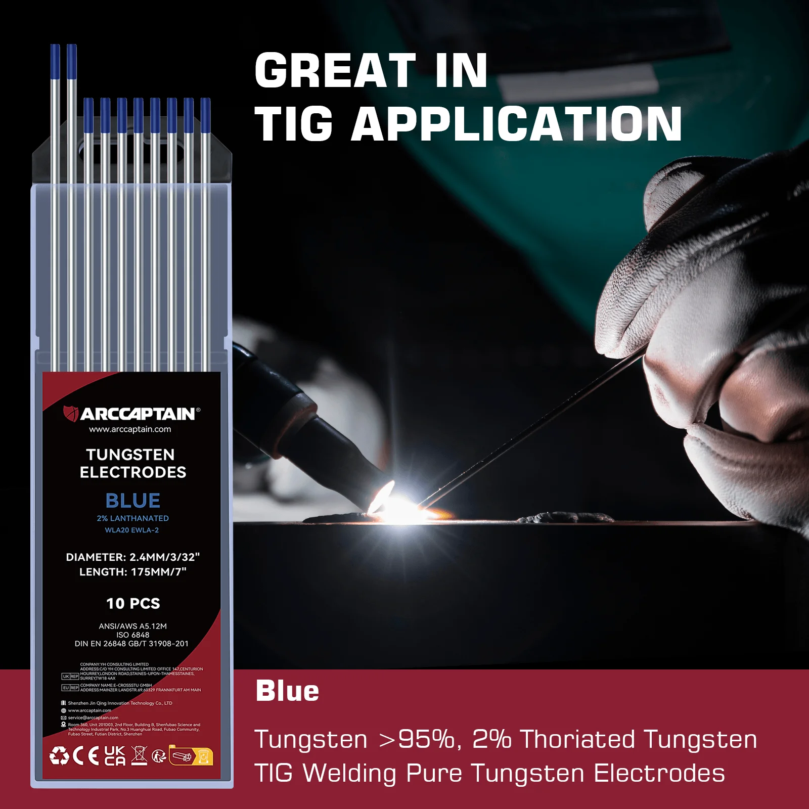 ARCCAPTAIN TIG Welding Tungsten Electrode 10-Pack 3/32\