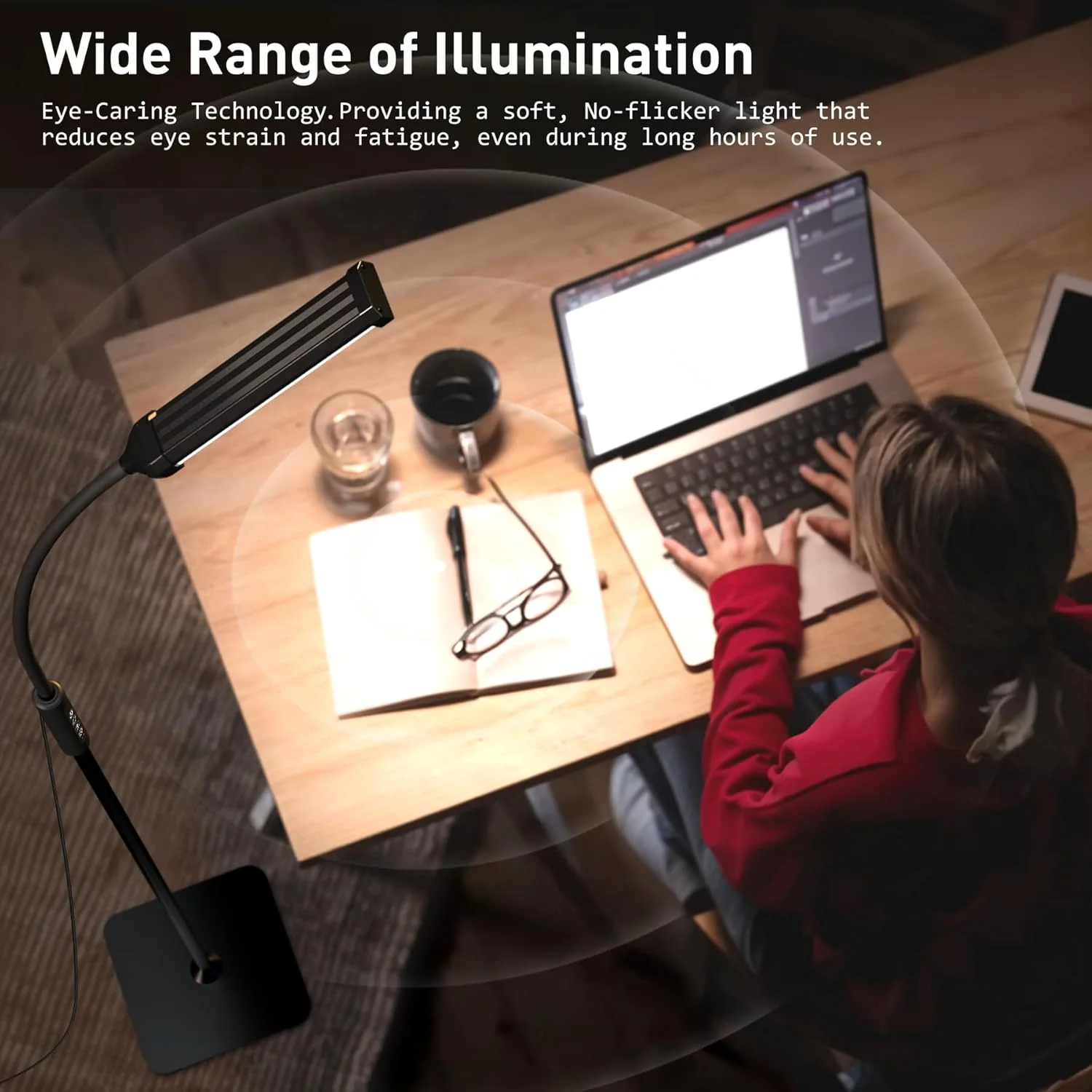 LED Floor Lamp Changeable Reading Lamp 3000K-6000K 10 Brightness Levels Flexible Gooseneck Adjustable for Living Room Bedroom