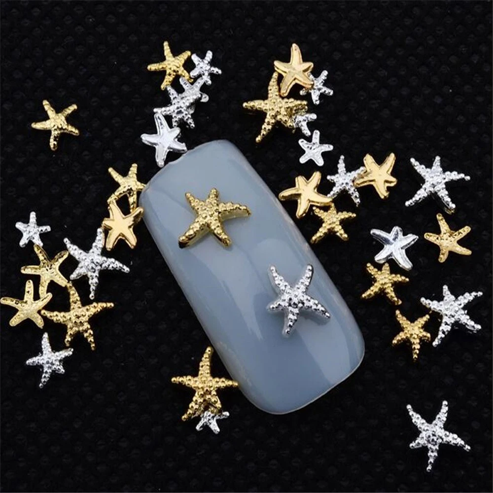 100PC Star&Shell Mix Nail Charms Rivets Stud Spangle For Nails Manicure Jewelry Accessories 3D Ocean Nail Art Decorations #3-5mm