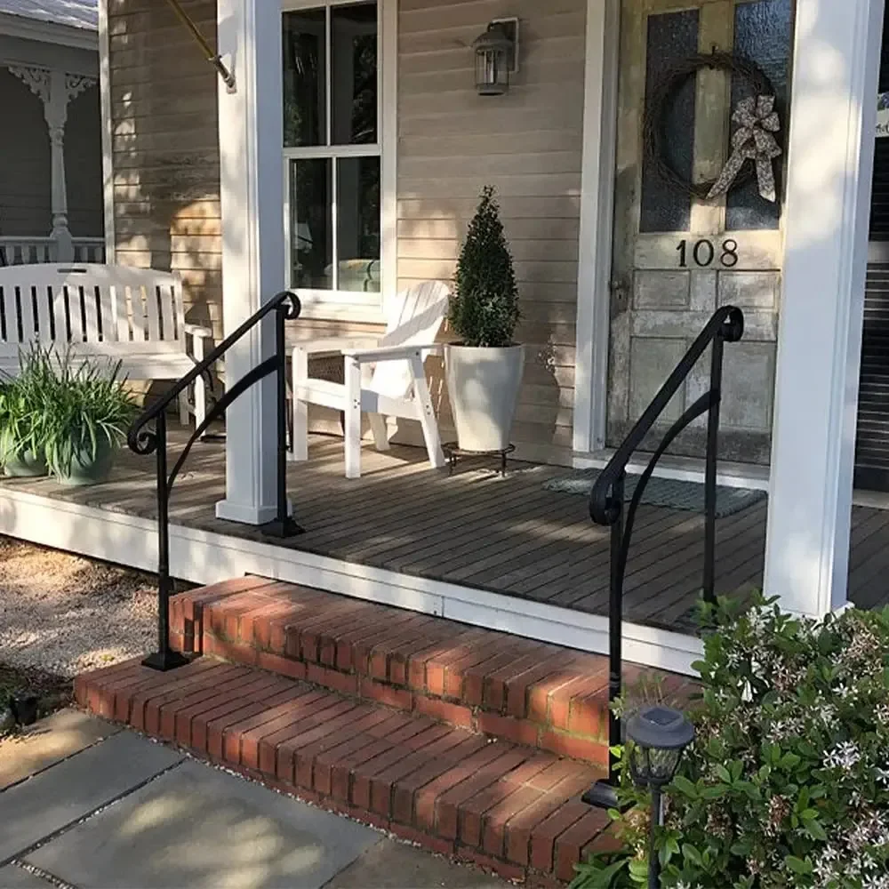 Sturdy Stair Handrail,1 to 3 Steps,Matte Wrought Iron Hand Rail,for Concrete or Wood,Outdoor or Indoor,Walkway,Porch,Deck