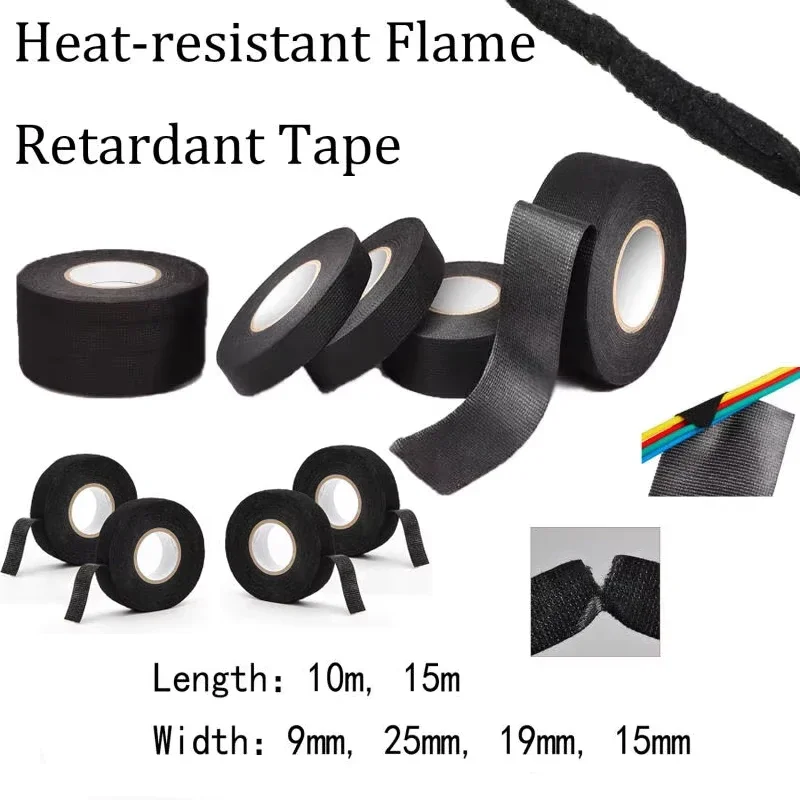 

1-5 Rolls Heat-resistant Flame Retardant Tape 10/15 Meter Adhesive Cloth Tape For Car Cable Harness Wiring Width 9/15/19/25MM