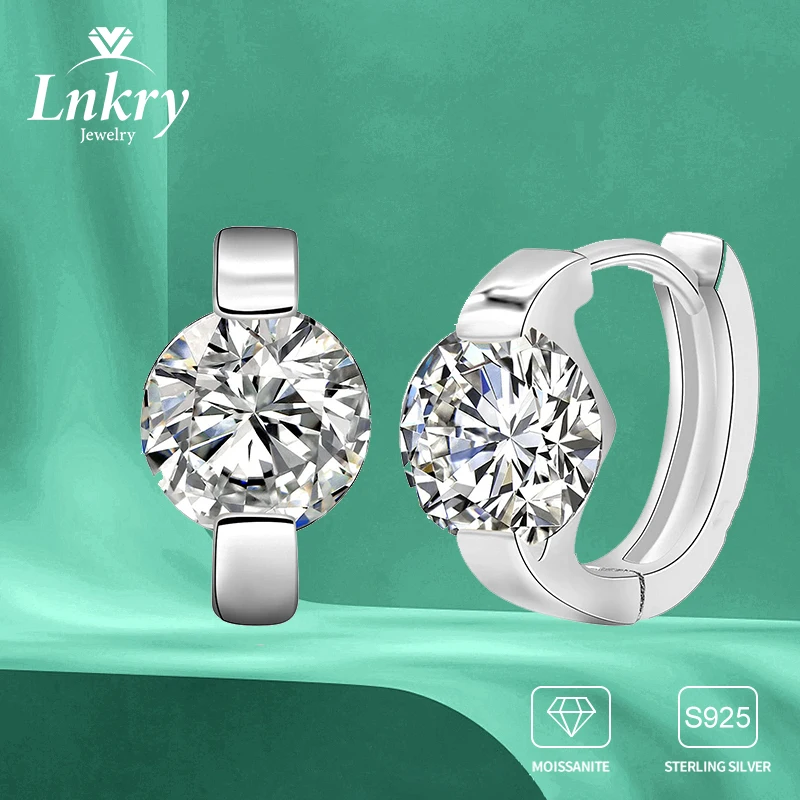 

Lnkry Certified 1CT Solitaire Moissanite Earring Oorbellen Zilver 925 Sterling Silver Hoop Earring For Women Korean INS Jewelry