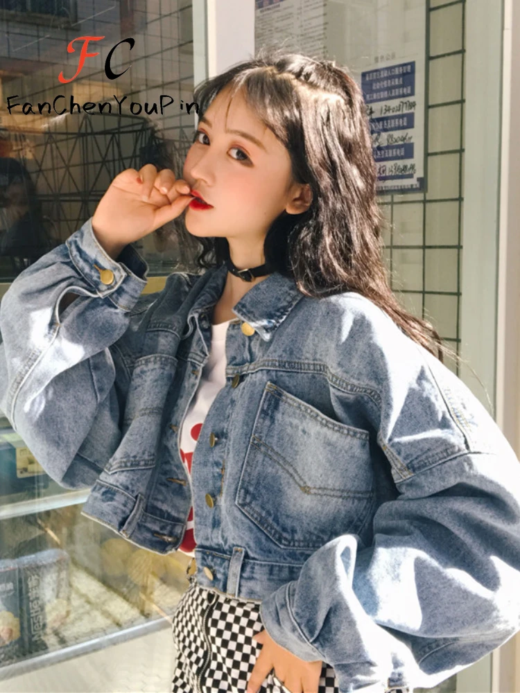 2024 Spring Womens Coats New Retro Korean Version Batwing Sleeve Simplicity Denim Jacket Fashion Loose Vintage Short Tops Female