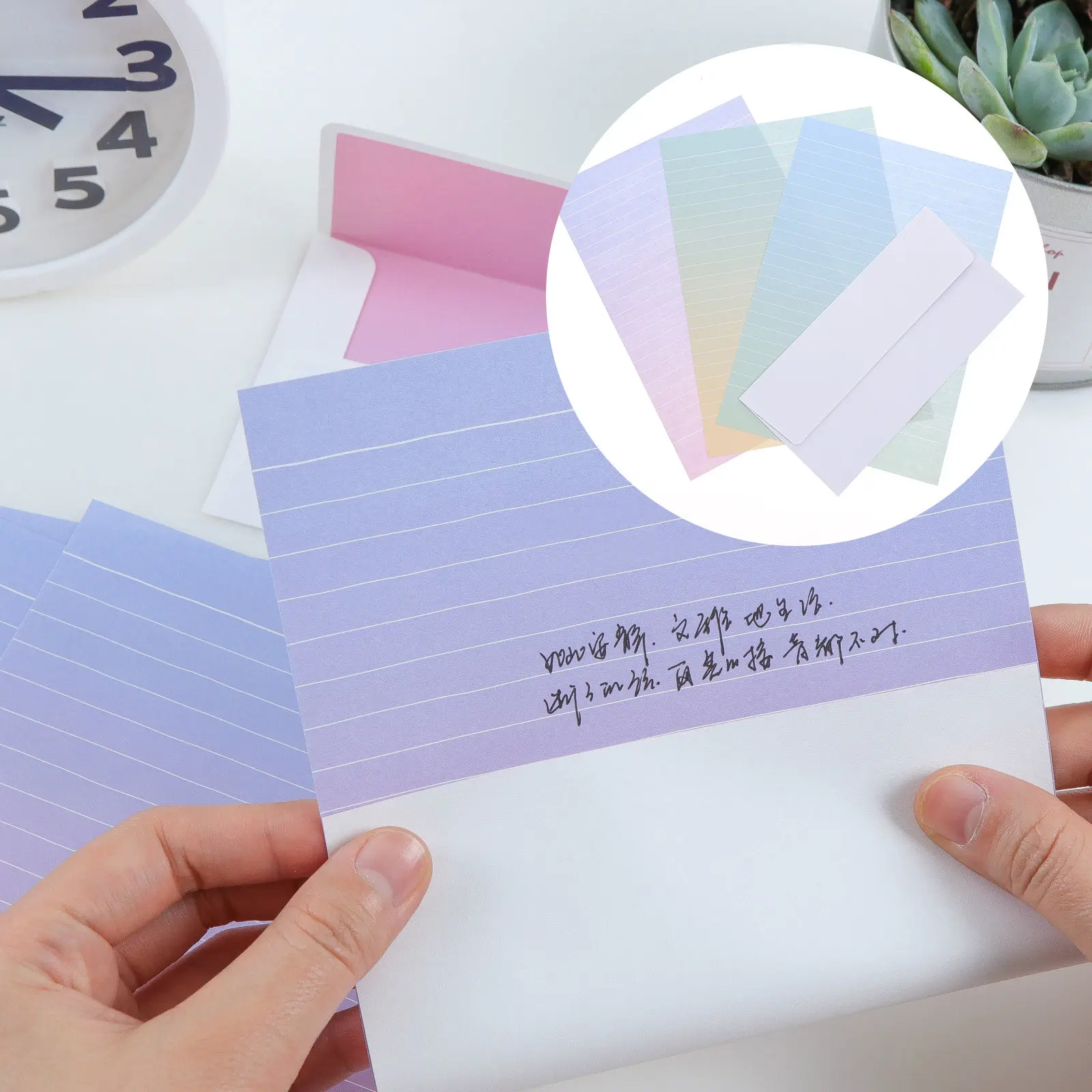

4Sets Letter Paper and Envelopes Set Gradient Color Stylish Stationery Perfect for Invitations Notes Letters Gifts