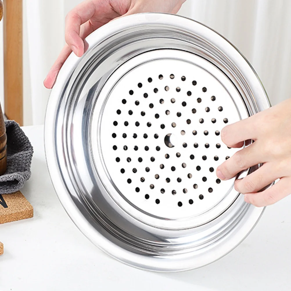 

Stainless Steel Plate 28CM Double layer Draining Tray Kitchen Baking Pan Food Double Layer Food Plate Steaming Plates