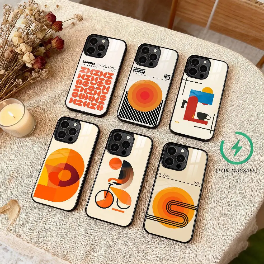 

Abstract Orange Bauhaus Geometric Phone Case For iPhone 17 16 15 14 13 12 Pro Max Plus for Magsafe Wireless Magnetic Cover