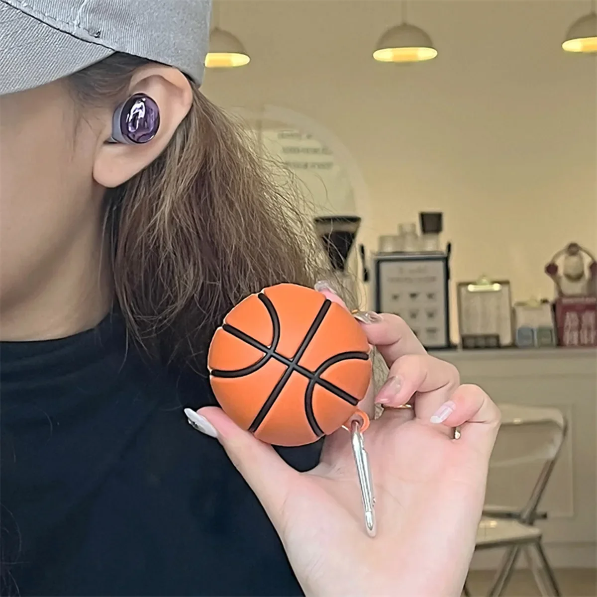 Solid sphere Basketball Design Silicone Earphone Case For Samsung Galaxy Buds FE/Buds 2 pro/Buds Live/Buds pro/Buds 2 with Hook