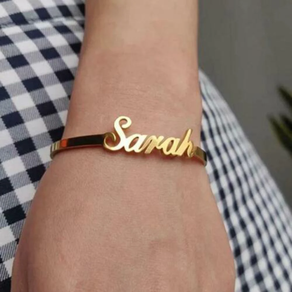 Personalized Custom Name Cuff Bracelets Bangles For Women Gold Color Stainless Steel Female Bangle Bracelet Jewelry