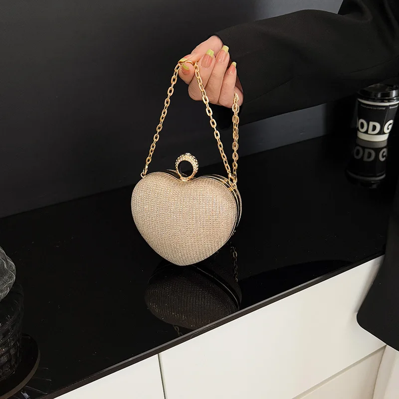 

New! Women's High-End Heart-Shaped Evening Clutch - Sparkly Rhinestone Party Gown Bag & Lipstick Bag