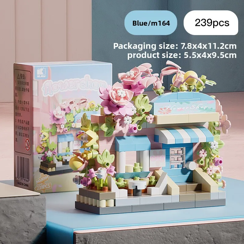 Mini City Street View Flower Shop Food House Building Blocks Kit Home Decor Girls Assembly Bricks Model Kids Educational Toy