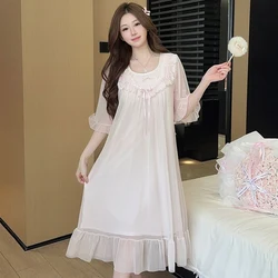 Cotton Short Sleeve Sexy Lace V-neck Lingerie Nightgowns for Women 2024 Summer Cute Sleepwear Night Dress Nightdress Home Nighty