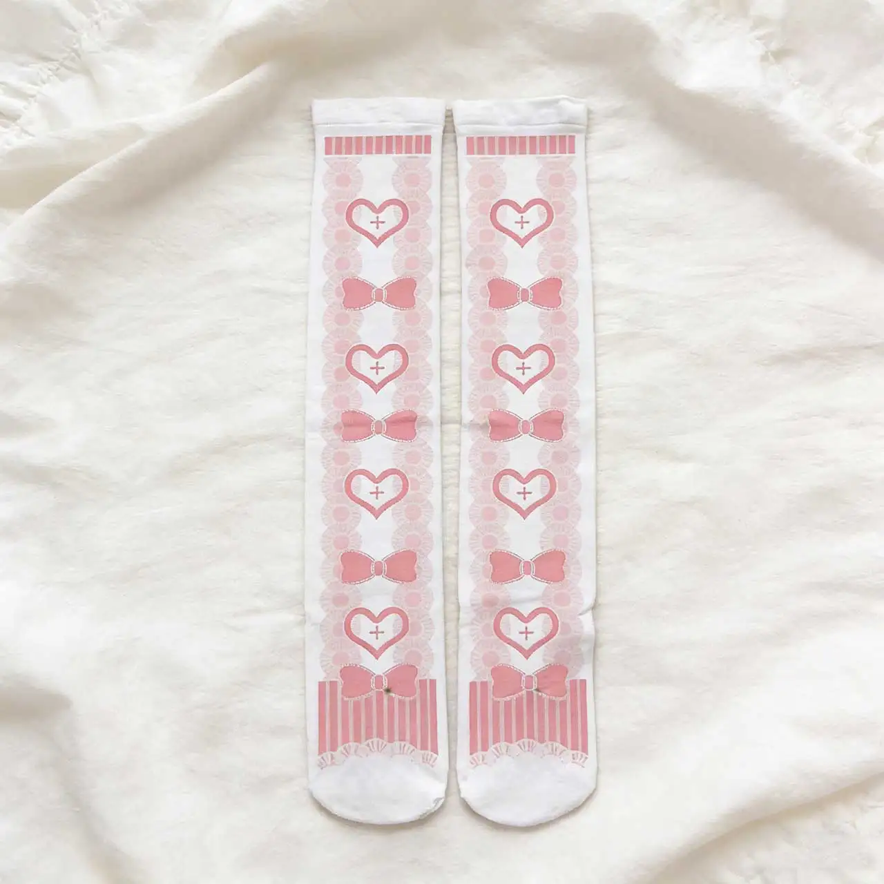 Girl Summer Thin Party Date Socks Cosplay Cute Pink Princess Lolita Over Knee Socks Love Bow Printed Socks