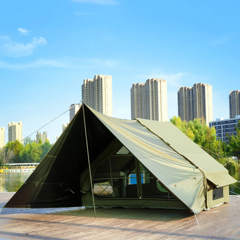 

Водонепроницаемая воздушная палатка от производителя, 210 г, полиэстер-хлопок, глэмпинг, надувная зимняя палатка для кемпинга, 10-12 человек, палатка с каркасом