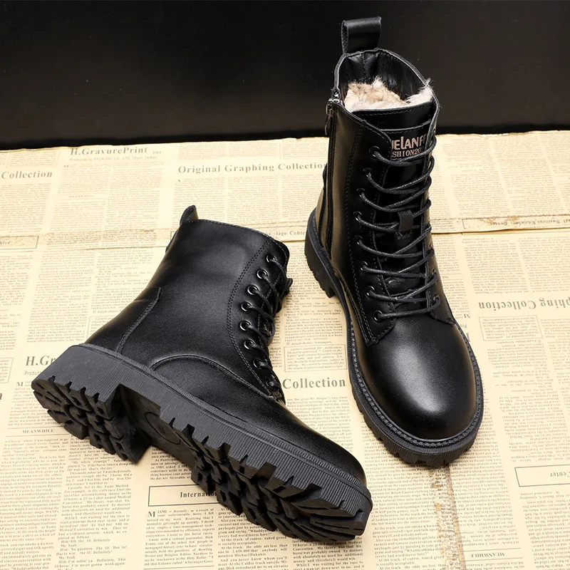 Botas Waterproof Winter Snow Boots Women 2023 Plus Velvet Thick Cotton Women Shoes Black Leather Warm Platform Women Ankle Boots