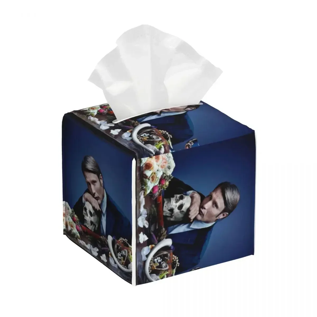 Custom Mads Mikkelsen Tissue Box Cover Square PU Leather Facial Tissues Holder for Car